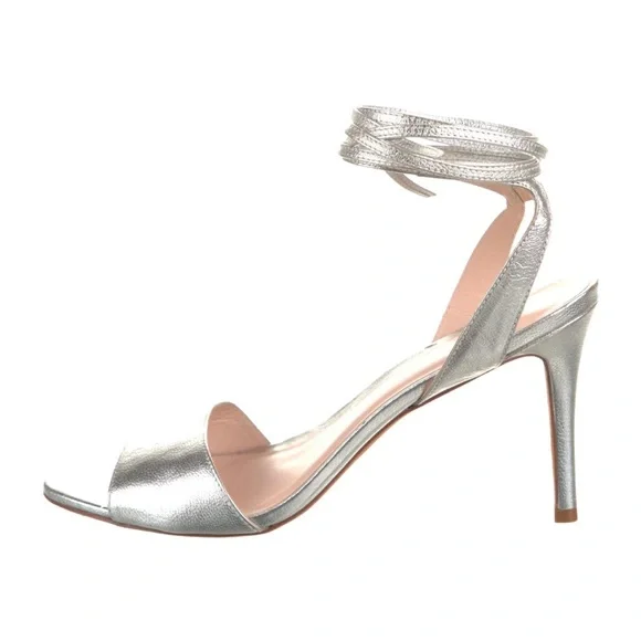 Loeffler Randal Silver Leather Tie Heel Sandal - Picture 2 of 7